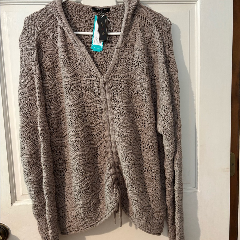 NWT Light Taupe Open-Knit Hooded Cardigan Sweater from Stitch Fix